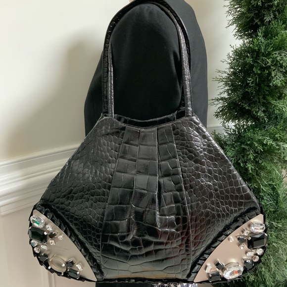 Renato Angi Handbags - Renato Angi Black Leather Bag with Stones